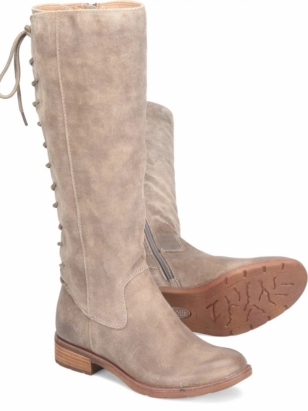 Sofft Classic Tall Lace-Back Suede Boots in Taupe